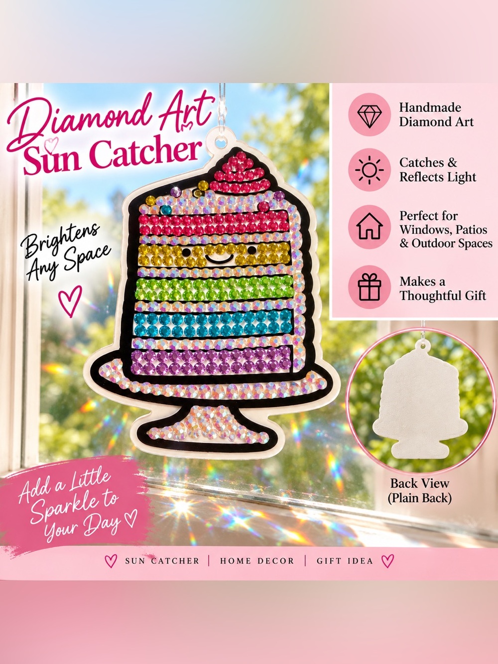 Handmade Diamond Art Rainbow Cake Sun Catcher - Multicolor